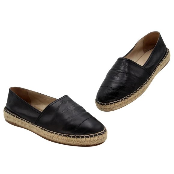 Prada Shoes - Prada Chunky Embossed 40 Leather Logo Flats PR-0225N-0053